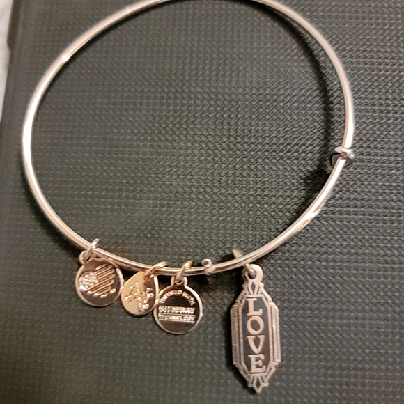 Alex And Ani Rose Gold Tone Love Charm Expandable Bangle Bracelet - Picture 3 of 3